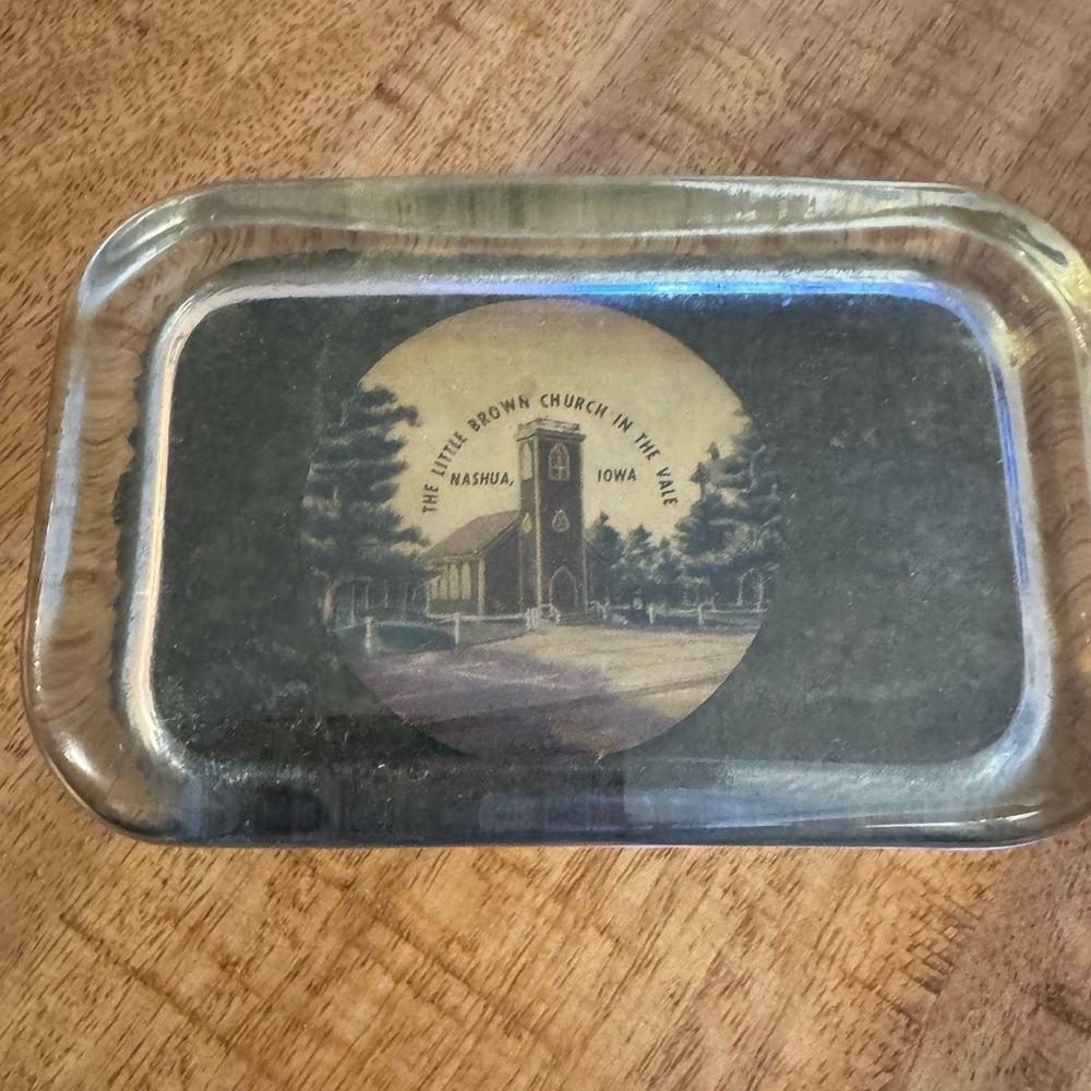 Vintage Little Brown Church Glass Paperweight